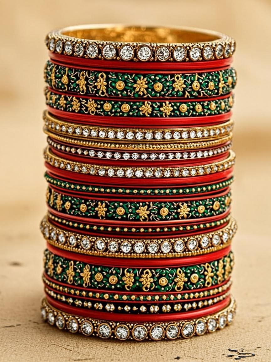 Festive Bangles & Kada Stack - Kundan Jewelry at House of Radhya Kharar